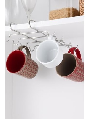 Banyo Krom Metal 10 Kancalı Fincan Kupa Bardak Askısı Dolap Içi Kancalı Fincan Askılığı
