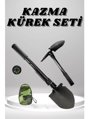 Eco Lounge Kazma Kürek Seti Pusulalı Katlanır Portatif Kazma Kürek Seti Çok Fonksiyonlu Katlanabilir