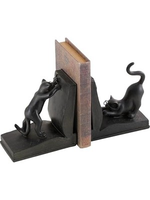 Deco 79 Polystone Kedi Dekoratif Kitap Desteği, 2'li Set, 18 cm Yükseklik, Siyah