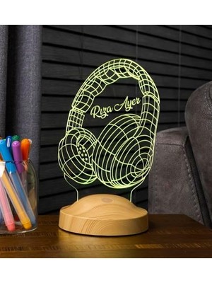 Müzisyen Hediyesi Kulaklık Şeklinde Kişiye Özel 3D LED Lamba