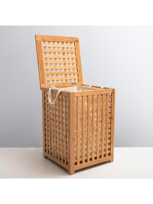 Ttt Büyük Boy Ahşap Bambu Kirli Sepeti 45X45X62