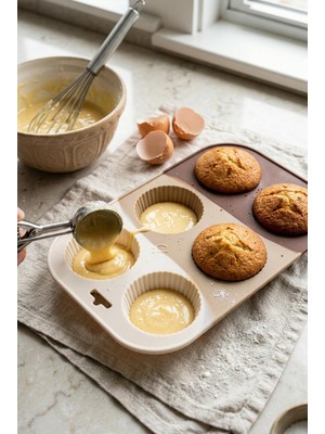 LTG Nova Kahve Rengi 6’lı Silikon Kek Çikolata Kalıbı & Muffin Kabı Pişirme Gereci 16X25 cm
