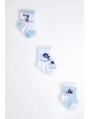 Cocole Socks Erkek Çocuk Soket Çorabı 3’lü Set – Pamuklu Marin & Deniz Desenli