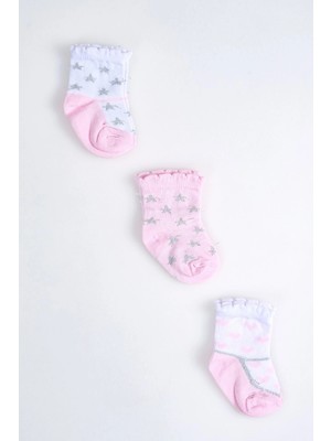 Cocole Socks Kız Çocuk Soket Çorabı 3’lü Set – Pamuklu Fırfırlı Bilek & Simli Yıldız Desenli