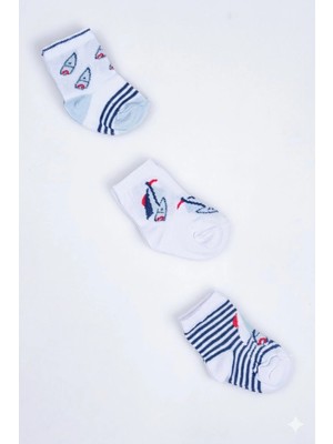 Cocole Socks Erkek Çocuk Soket Çorabı 3’lü Set – Pamuklu Marin & Nautical Desenli