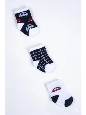 Cocole Socks Erkek Çocuk Soket Çorabı 3’lü Set – Pamuklu Araba & Ekose Desenli