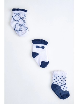 Cocole Socks Kız Çocuk Soket Çorabı 3’lü Set – Pamuklu Fırfırlı Bilekli & Fiyonk & Puantiye Desenli