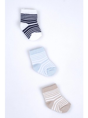 Cocole Socks Erkek Bebek Soket Çorabı 3’lü Set – Pamuklu Klasik Seri & Çizgi Desenli