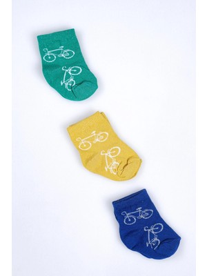 Cocole Socks Erkek Bebek Soket Çorabı 3’lü Set – Pamuklu Canlı Renkli & Bisiklet Desenli