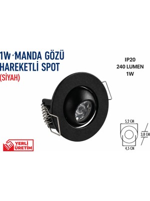 Lampist 1W Hareketli Manda Gözü Siyah Spot Mavi