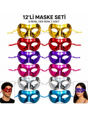 Hace Bazaar 1239LI Metalik Venedik Parti Maskesi Seti – 6 Renk Karışık