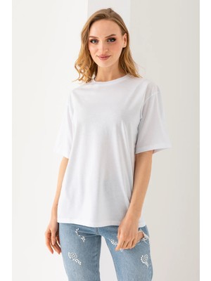 Giysa Kadı Bisiklet Yaka Pamuklu Basic T-Shirt Beyaz -925001