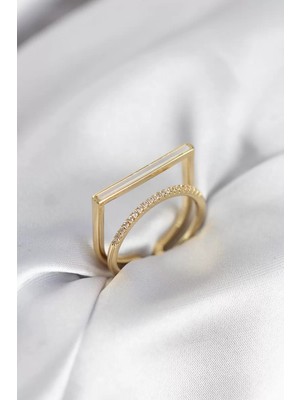 LTG Nova Gold Renk Sedefli Zirkon Taşlı 2'li Kadın Yüzük - TJ-BYK3955