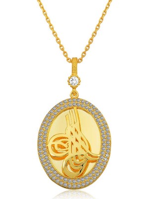 Aksiyon Global 925 Ayar Gümüş Tuğralı Oval Bayan Gümüş Kolye