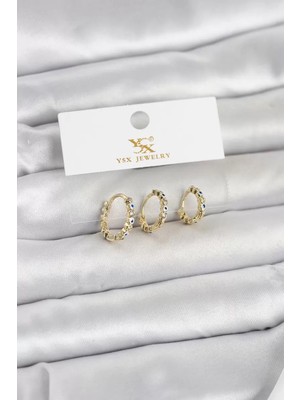 LTG Nova Pirinç Gold Renk Nazarlı Model 3'lü Kadın Küpe - TJ-BKP11711