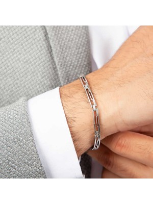 Aksiyon Global 925 Ayar Gümüş Oksitli Erkek Bileklik