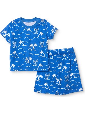 Hellobaby Erkek Bebek Pijama Takımı Palmiye Baskılı Çıtçıtlı Bisiklet Yaka Short Sleeve Reçme
