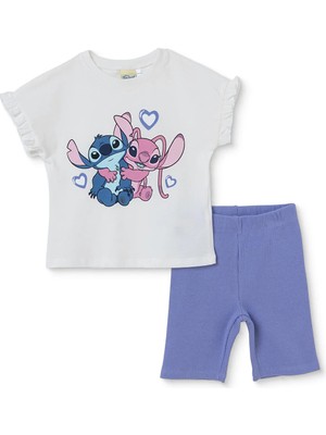 Lilo ve Stitch Kız Bebek Lisans Tshirt - Tayt Bisiklet Yaka Kısa Kol Reçme Paça