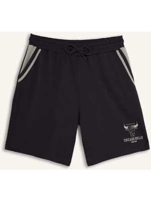 DeFacto %100 Pamuk NBA Chicago Bulls Lisanslı Standart Fit Elastik Bel Antrasit Şort H3862AX26SM