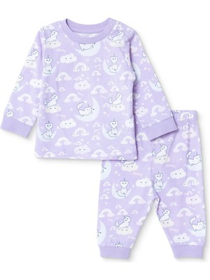 Hellobaby Kız Bebek Pijama Takımı Unicorn Baskılı Çıtçıtlı Bisiklet Yaka Long Sleeve Ribanalı