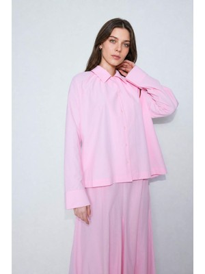 DeFacto Regular Fit Poplin Uzun Kollu Açık Pembe Tunik H5622AX26SM