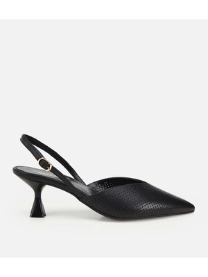 Hotiç 01AYH322080A100 KADIN Deri Siyah Yumuşak Dokulu Arkası Açık  Kısa Topuklu Stiletto