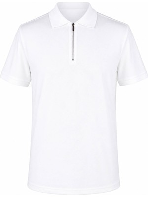 Trender Likralı Petek Yakalı Yarım Fermuarlı Ekru Erkek Polo Yaka T-Shirt 2938