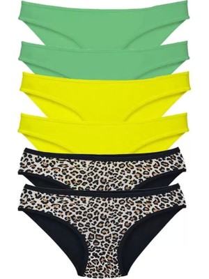 Hace Bazaar 6 Adet Likralı Kadın Slip Külot Leopar Yeşil Sarı