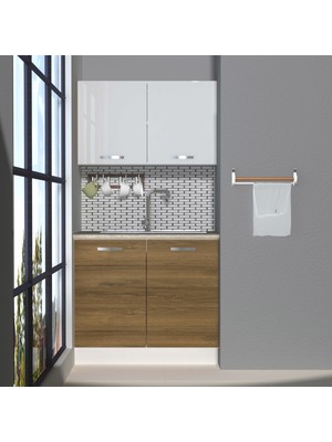 Decoraktiv Mini Mutfak Dolabı 90 MDF Beyaz Tezgah Dahil Geniş Depolama Fonksiyonu