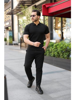 Veraura Lifestyle Erkek Örgü Desen Yakalı Kısa Kollu Triko Tişört