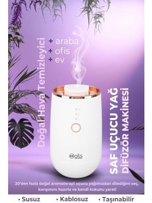 Güzel Hediyem Aromaterapi Uçucu Yağ Difüzörü – Kablosuz & Susuz | Otomatik, Taşınabilir, Şarjlı | 9 Renkli LED Işık | Araba ve Ofis Için Ideal | Beyaz