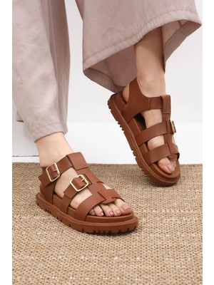 Mio Gusto Trude Taba Renk Tokalı Kadın Sandalet