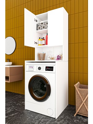 Asra Trend Lüks 2 Kapaklı Çamaşır Makinesi Dolabı %100 MDF 2 Kapaklı Çok Amaçlı Banyo Dolabı BD01