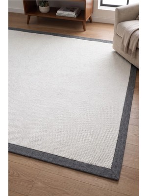 Santiva Home Helsinki Beyaz Renk Kumaş Biyeli Bukle Halı Modern Oturma Odası Salın Robot Süpürge Uyumlu Tozumaz