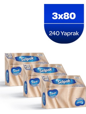 Selpak 3'lü x 80 Yaprak Kaşmir Özlü El ve Yüz Havlusu 240 Adet Ultra Emici Yumuşaklık