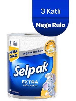 Selpak® Extra 1 Rulo 3 Katlı Kağıt Havlu Yağ Emici ve Dayanıklı Mutfak İçin Paket