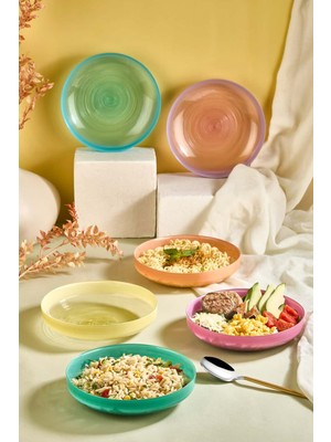 UltraMint Renkli 6 Parça Cam Kase Seti, Makarna ve Salata Için Şık ve Dayanıklı
