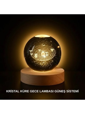 Savarga Ahşap Standlı LED Kristal Küre Lazer Işlemeli Dekoratif Obje