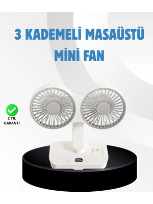 Savarga Sessiz Çalışan USB Şarjlı Çift Kafalı Masaüstü Fan – Ev ve Ofis Için