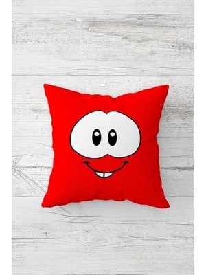 Güzel Hediyem Pelangi Gülen Emoji Desenli Çift Tarafı Baskılı Gizli Fermuarlı Yastık Kılıfı Kırlent Koltuk Yastık Kılıfı, Kırmızı 45 x 45