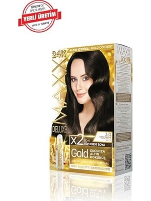 Güzel Hediyem Maxx Deluxe Serisi 24K Altın Parçacıklı Serum ile 1 Kutu 2 x 50 ml ve Geliştiriciler Saç Boyası (Koyu Kahve 3.0)
