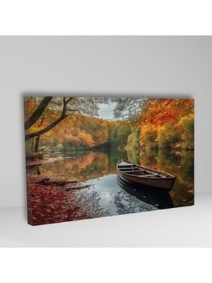 Güzel Hediyem Tekli Yatay Kanvas Duvar Tablosu Sandal ve Natural Göl Manzarası, 90 x 60