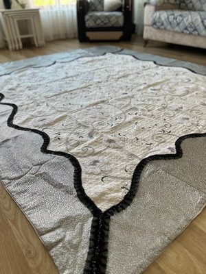Farmlove Kırkyama Pamuk Saten Pike Yatakörtüsü Çeyizlik Elyapımı- Kurşun