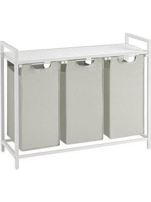 Güzel Hediyem Çamaşır Sepeti 3 Bölmeli, Raflı Çamaşır Torbası, Çamaşır Kutusu, Kumaştan Uzatılabilir Çamaşır Torbası, Metal Çerçeve, 3 x 38 L, 92,5 x 33 x 72 Cm, Beyaz BLH301W01