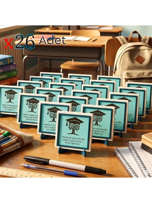 Miaju Sınıfa Özel Kep Görselli Dekoratif Obje 26'lı Set; Yıl Sonu Öğrenci Anı Hediyesi Masaüstü Aksesuar