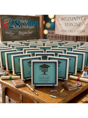 Miaju Kişiye Özel Hayat Ağacı Temalı Öğrenci Hediyesi; Öğretmenden Sınıfına 28'li Anı Seti 10X10 cm