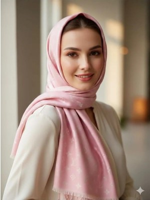 W White Stars Lv Desen Çift Taraflı Pamuklu Şal