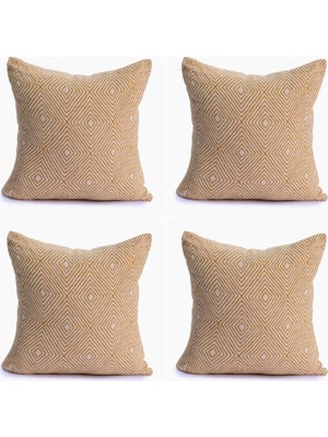 Güzel Hediyem Lüks 100% Pamuk Dekoratif Desenli Kırlent Kılıfı 4 Adet Set 45X45 Cm, Kaliteli Pamuklu Kumaş Kırlent ve Minder Kılıfı (Altın Sarısı, 4 Adet 45X45 Cm)