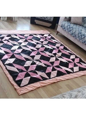 Farmlove Kırkyama Pamuk Saten Pike Yorgan Yatakörtüsü Çeyizlik Elyapımı -Pudra Pembe