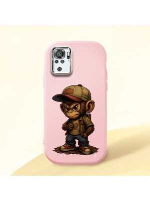 HONTINGA Xiaomi Redmi Note 10 4g ile Uyumlu Kılıf Kamera Korumalı Düşüme Önleyici Kamera Koruyucu Pembe Yumuşak Silikon Couple Telefon Kılıfı Maymun Desenli K4-0374